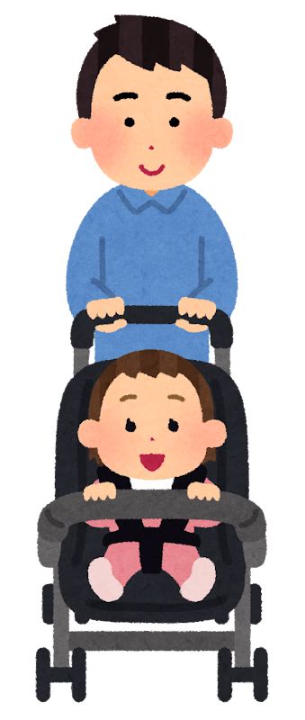 ベビーカーを押すお父さんの表情イラスト「喜怒哀楽」