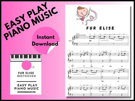 Fur Elise By Beethoven Piano Sheet Music Instant Digital Music Download Beginner Pianoadult