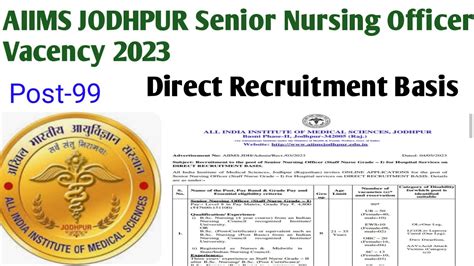 AIIMS JODHPUR Senior Nursing Officer Vacency 2023 YouTube