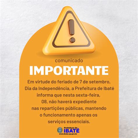 Prefeitura De Ibaté Informa Que Nesta Sexta Feira 08 Não Haverá