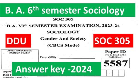 Soc Answer Key Ba Th Semester Sociology Answer Key Ddu