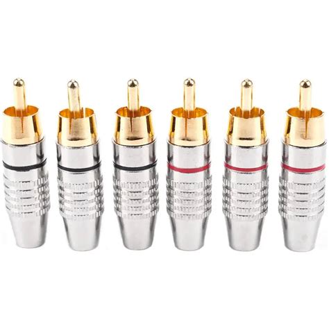 Rca Male Plug Adapter Audio Phono Gold Plated Solder Connector Hi End 6 Pack Silver Altavoces