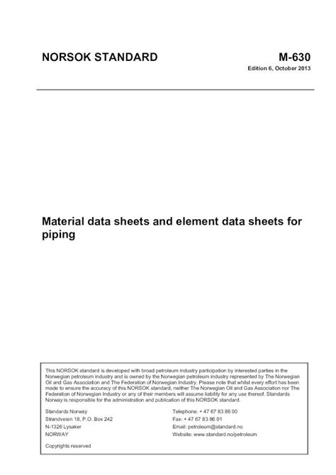 PDF Material Data Sheets And Element Data Sheets For Pipinganselmedi