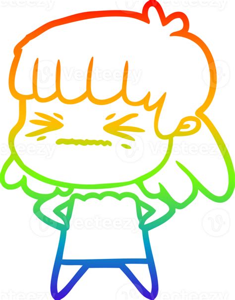 Rainbow Gradient Line Drawing Cartoon Angry Girl 42550230 Png