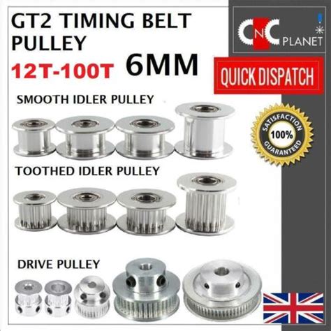 Gt2 6mm Timing Belt Smooth Tooth Idler Drive Pulley 16 20 30 36 40 60 Bore 3 5 8 Ebay