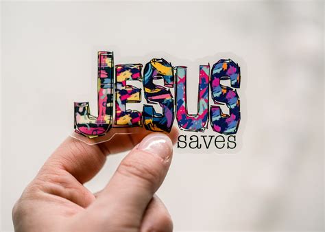 Jesus Saves Sticker Religious Christian Decal Bible Sticker Clear Vinyl Label Water Bottle