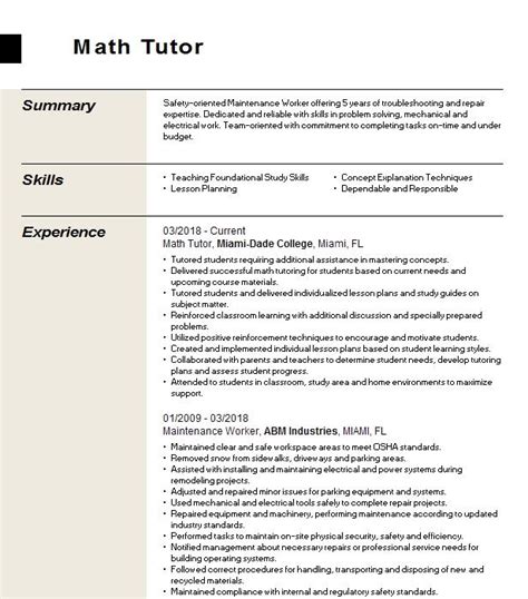 Math Coach Resume Sample