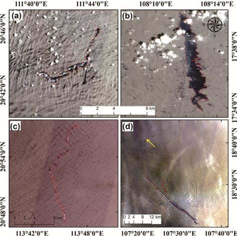 RGB Imagery Of Oil Slicks Determined From Ship Sources In Cases A D