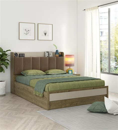 Buy Kosmo Gloria Queen Size Bed In Sebastain Oak Finish With Box