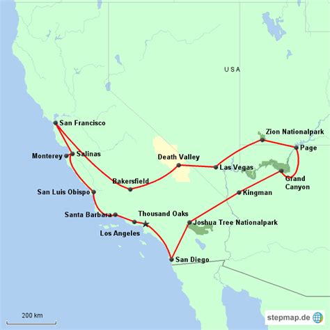 StepMap USA Westküste Landkarte für Nordamerika