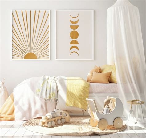 Kit 2 quadros Decoração Boho Raios de Sol e Fases da Lua Elo7