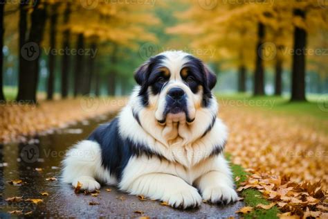 Saint Bernard dog. Portrait of a beautiful Saint Bernard dog playing in ...