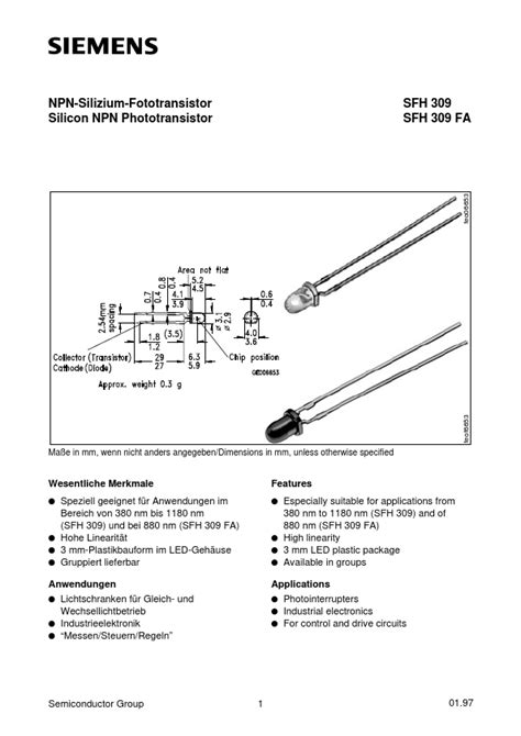 SFH309 Datasheet PDF NPN Silizium Fototransistor Silicon NPN