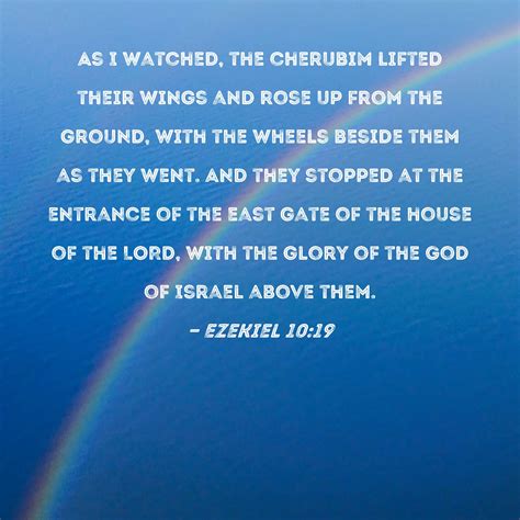 Ezekiel 10:19 As I watched, the cherubim lifted their wings and rose up from the ground, with ...