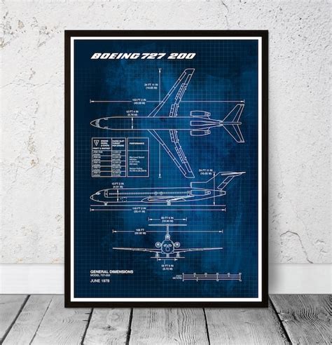 Blueprint Boeing 727 Poster Print. Aviation Poster. Aircraft | Etsy