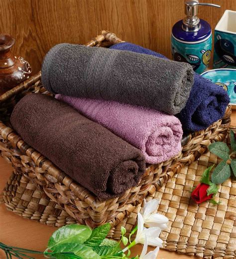 Buy Multicolor Solid 450 GSM Cotton Hand Towels Set Of 4 By Naksh At