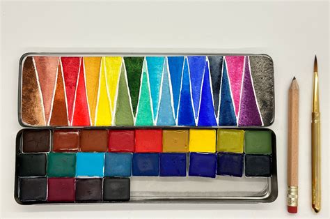 Watercolor Paint Palette In Vintage Pencil Tin Handmade Half Pans