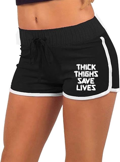 Thick Thighs Save Lives Womens Summer Sexy Booty Shorts Drawstring Waist Active Lounge Shorts At