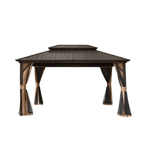 Zeus & Ruta 10 ft. x 12 ft. Brown Metal Gazebo Pavilion with Galvanized ...