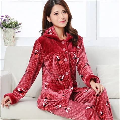 Sleepwear Womens Pajama Set Winter Warm Flannel Pajamas Long Sleeve