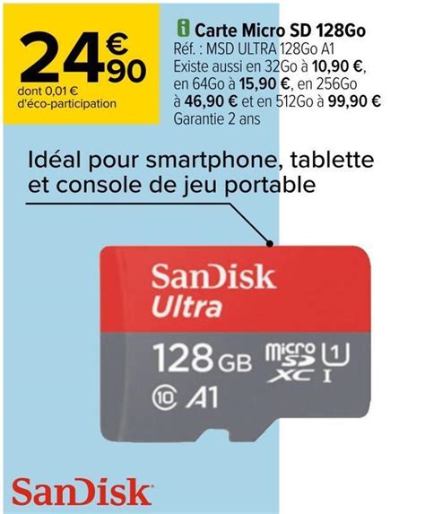 Promo Sandisk Carte Micro Sd 128go Chez Carrefour