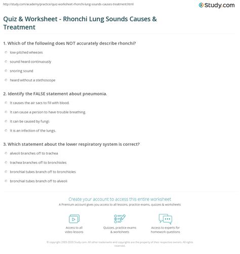 Quiz & Worksheet - Rhonchi Lung Sounds Causes & Treatment | Study.com