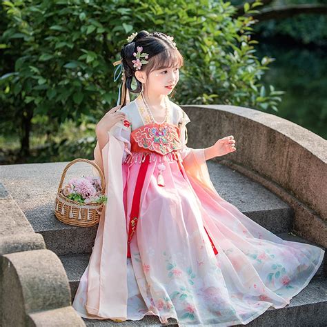 Robes Hanfu De La Dynastie Tang Pour Filles Manches Courtes Rose