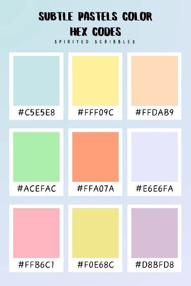 Subtle Pastels Color Hex Codes