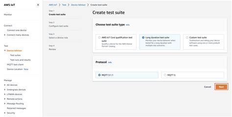 Flujo de trabajo de la consola de pruebas de larga duración AWS IoT Core