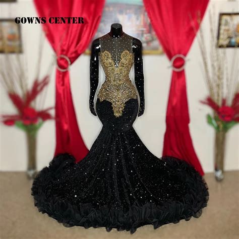 Black And Gold Sequin Prom Dress