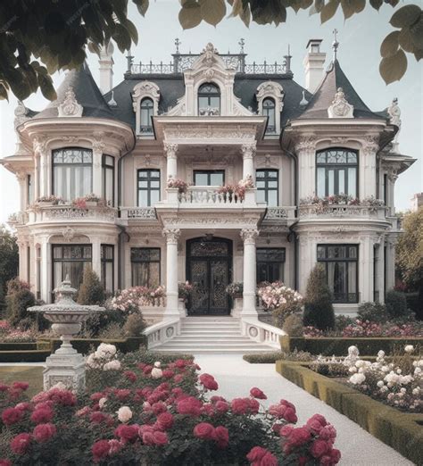 Premium AI Image | a mansion with a beautiful garden