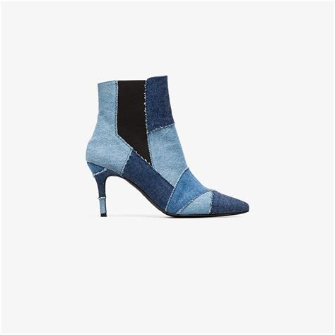 Kalda Blue Caro Denim Patchwork Ankle Boots Browns