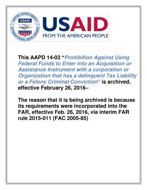 Fillable Online Usaid AAPD 14 03 Acquisition And Assistance Management