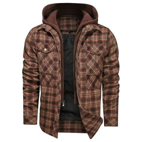 Anyvearon Mens Plaid Flannel Quilted Shirts Jacket With Removable Hooddark Brown3x Large