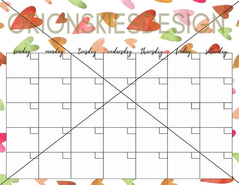 Hearts Calendar Printable Calendar Blank Calendar - Etsy