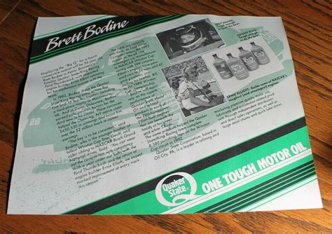 Brett Bodine 1992 93 Quaker State 26 Nascar Racing 8 X 10 Photo Card