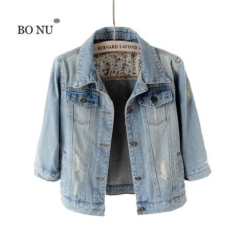 Bonu Autumn Three Quarter Sleeve Denim Jacket For Women Windbreaker