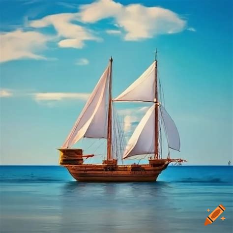 Profile Of A Pirate Ship On A Sunny Beach