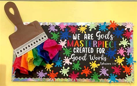 A Bulletin Board With Paper And Scissors On It That Says We Are God S