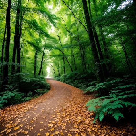 Premium AI Image | Illustration of A Path Through The Green Forest ...