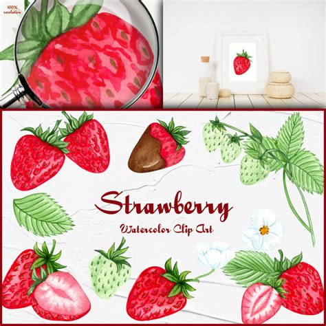 Strawberry Watercolor Clipart Masterbundles