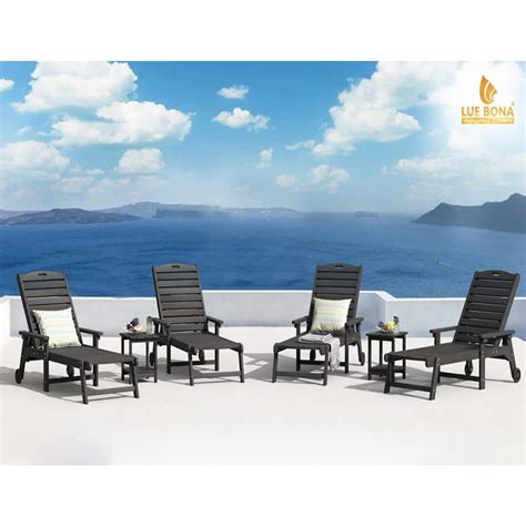 Lue Bona Hampton Black Patio Plastic Outdoor Chaise Lounge Chair With