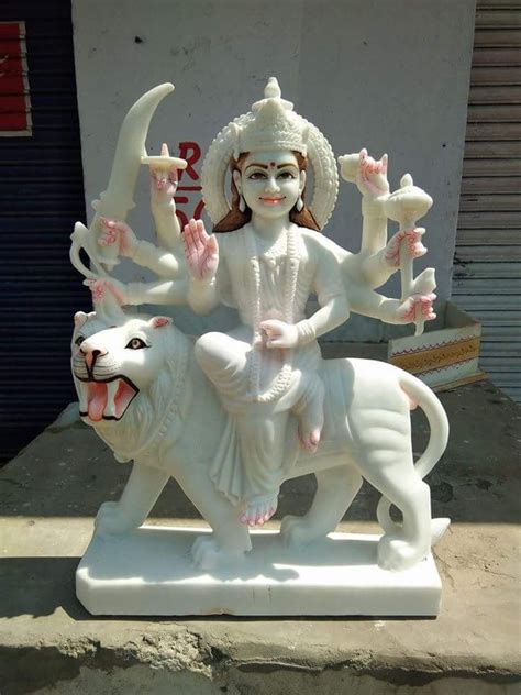 Painted Hindu White Marble Durga Maa Statue For Worship Size To