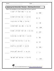 Remainder Theorem And Factor Theorem Worksheet