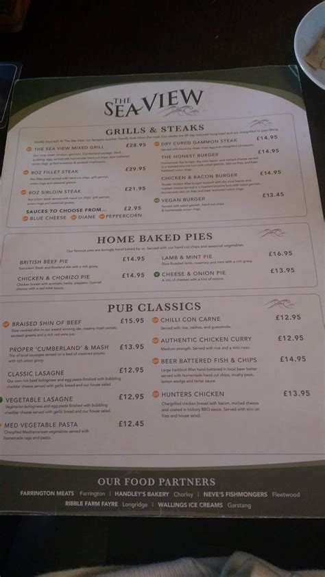 Menu At Sea View Inn Pub Bar Chorley Preston Rd