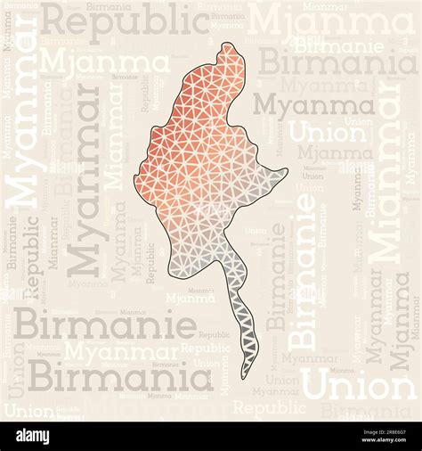 Myanmar Map Design Country Names In Different Languages And Map Shape