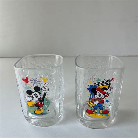 Vintage Disney Glasses Set Of 2 Mickey Mouse 2000 Commemorative Square