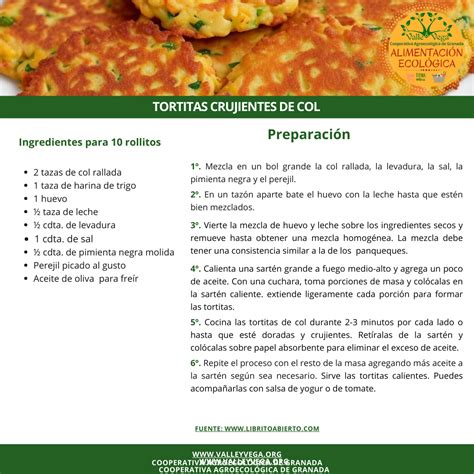 Recetario Valle Y Vega Tortitas Crujientes De Col 😋 Valle Y Vega S