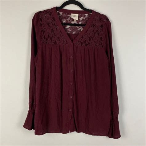 Knox Rose Tops Knox Rose Blouse Womens Large Burgundy Floral Lace