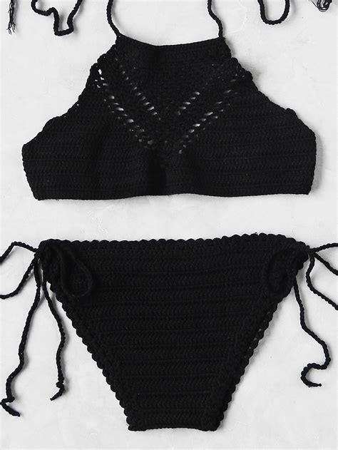 Side Tie Crochet Bikini Set Shein Sheinside